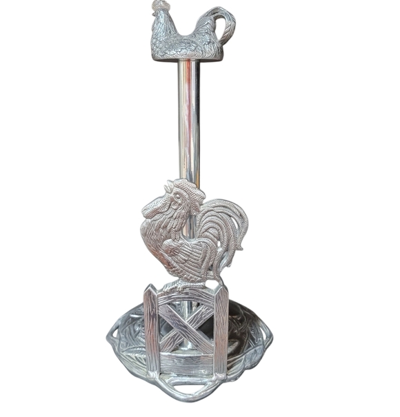Vintage 2003 Arthur Court Aluminum Rooster Chicken Paper Towel Holder - Picture 2 of 9